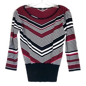 VINTAGE APART Impressions Red/Black/ White Chevron Knit Sweater
